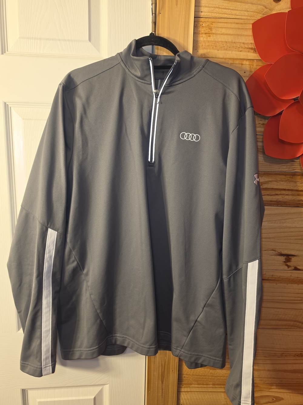 Under Armour Men's Dark Gray Audi Quarter-Zip Performance Jacket with White Trim